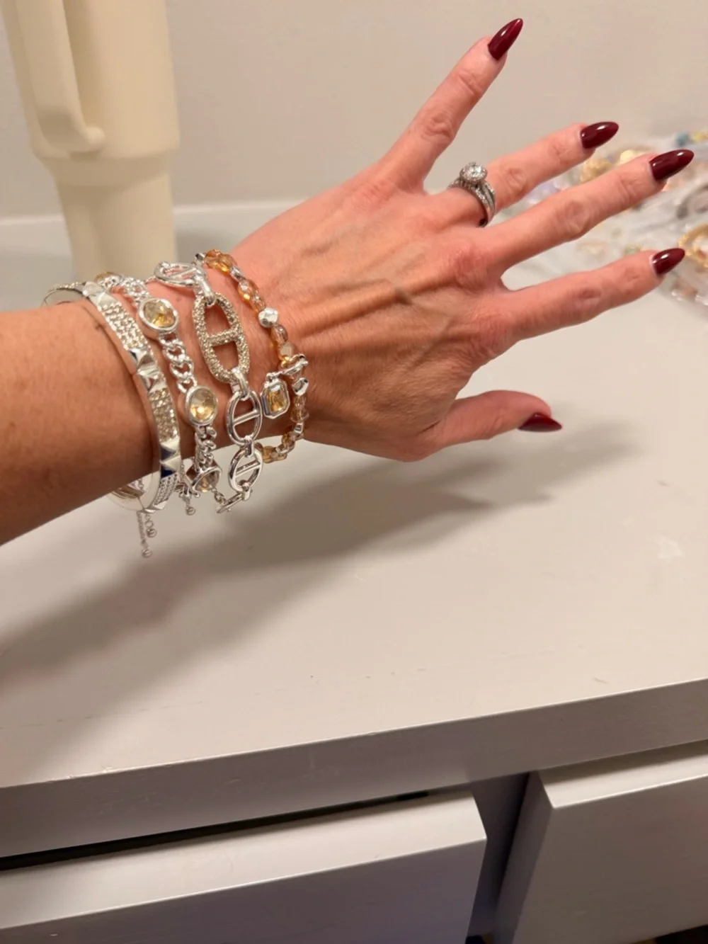 Bomb Party NWOT! Champagne Crystal and Silver Multi-Row Bracelet Set - Picture 5 of 9